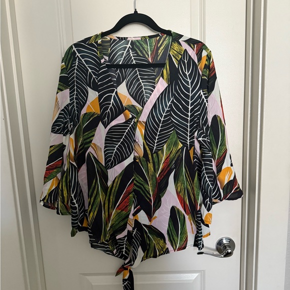 NEW Green Boho Style Print Balloon Sleeve Blouse - Picture 3 of 7